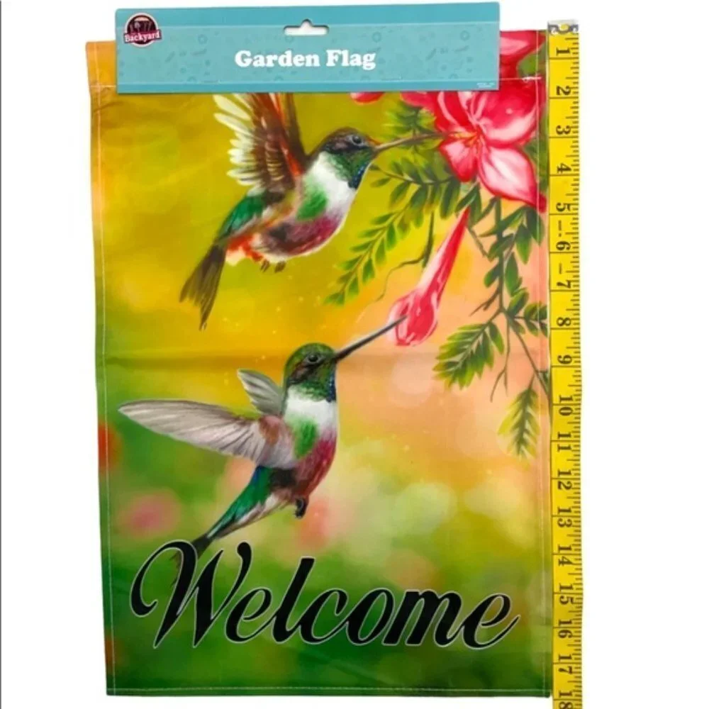 Garden Yard Flag Hummingbirds Garden Welcome Floral Multicolor 12 X 18 in